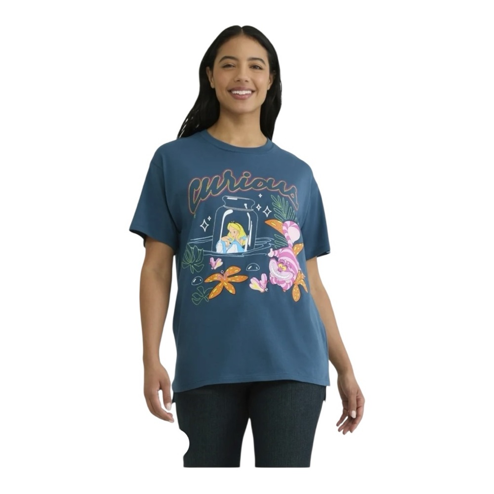 NWOT Disney Alice in Wonderland Graphic Tee Curious Chester Teal Graphic Tee M